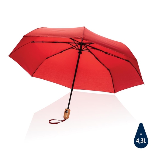 XD Collection 21"-es Impact AWARE™ RPET automata bambusz esernyő 190T, piros