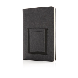 XD Collection Deluxe A5-ös méretű jegyzetfüzet mobiltelefon-tartó zsebbel, fekete