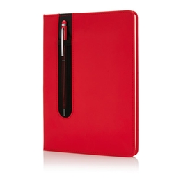 XD Collection Basic PU keményfedelű A5-ös jegyzetfüzet tollal, piros